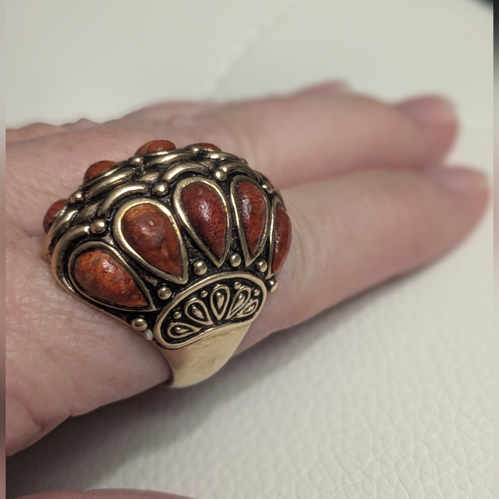 Vintage Barse Thailand Bronze Coral Statement Ring Size 8.5–9 Boho - Picture 2 of 5
